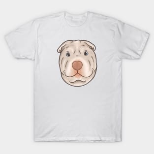 Silly Shar Pei Gemma Cartoon Portrait on White - Smaller Design Version T-Shirt